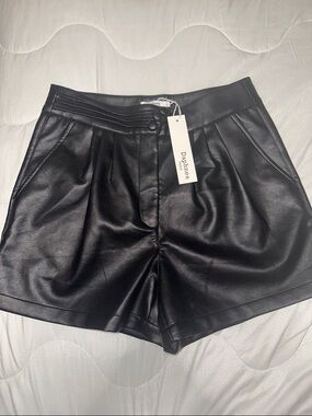 Black High-Waist Faux Leather Women's Shorts